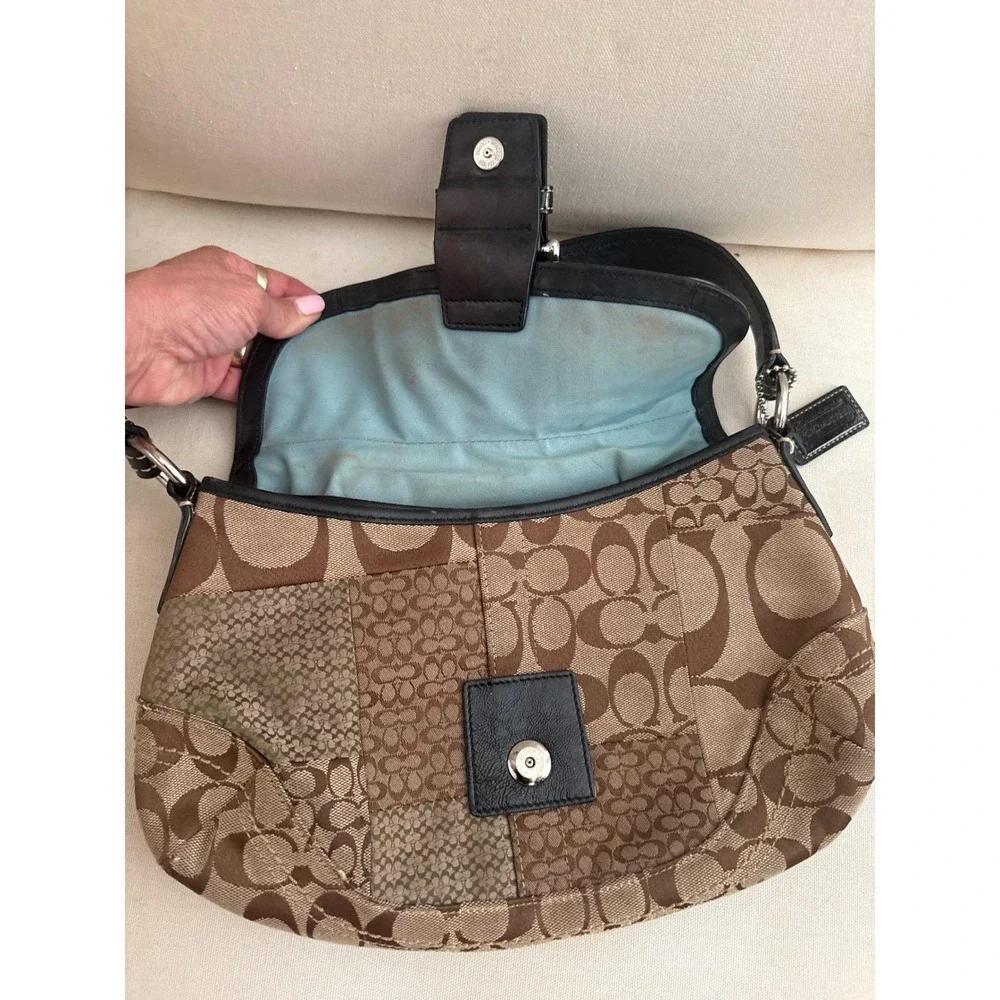 Vintage y2k Coach Soho Patchwork Hobo Bag Signature Jacquard Leather Trim Buckle